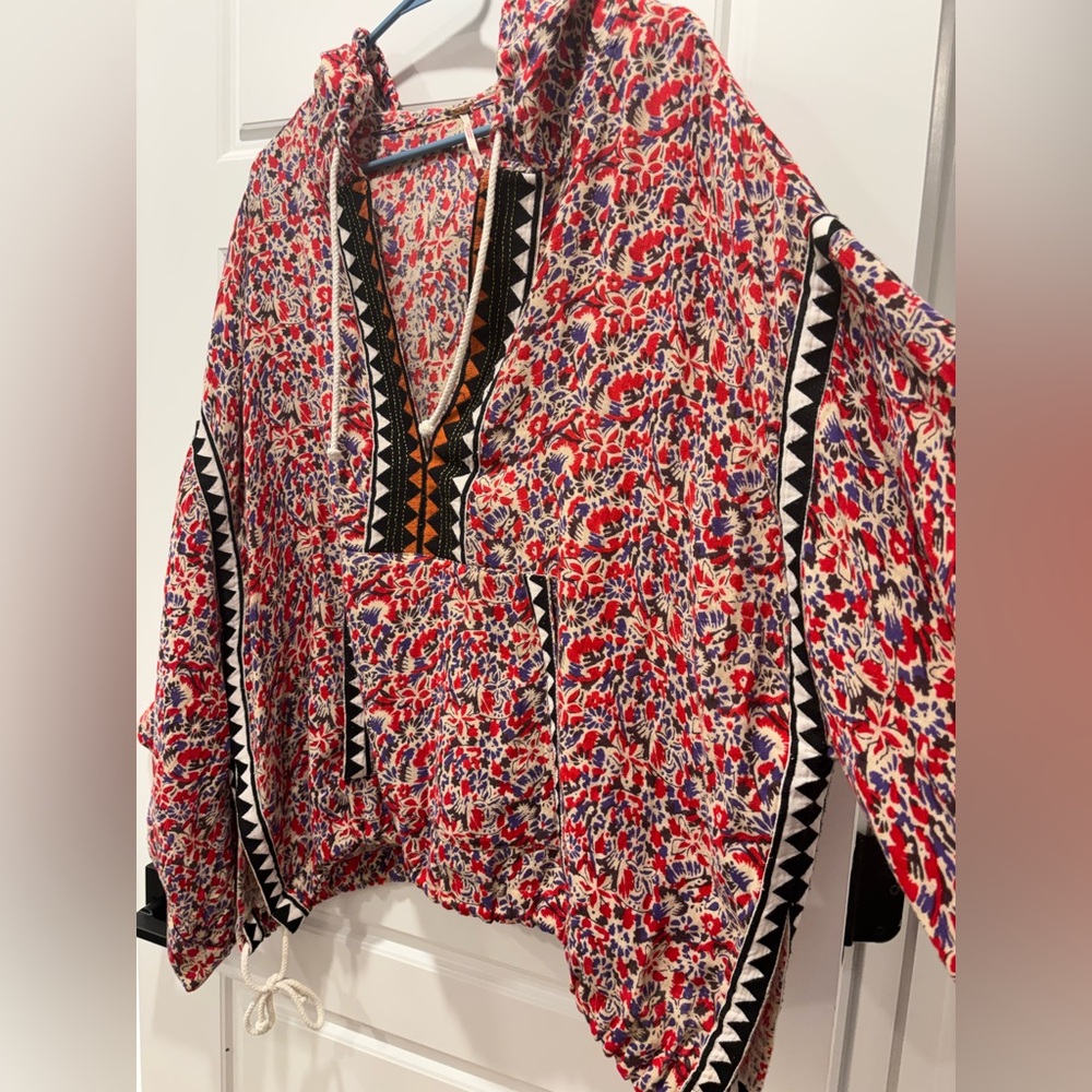 Free People Floral Patterned Hoodie with Geometric Accents GUC - Picture 6 of 8